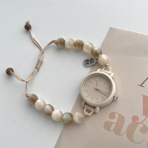 珍珠奶茶卡其串珠手链手表