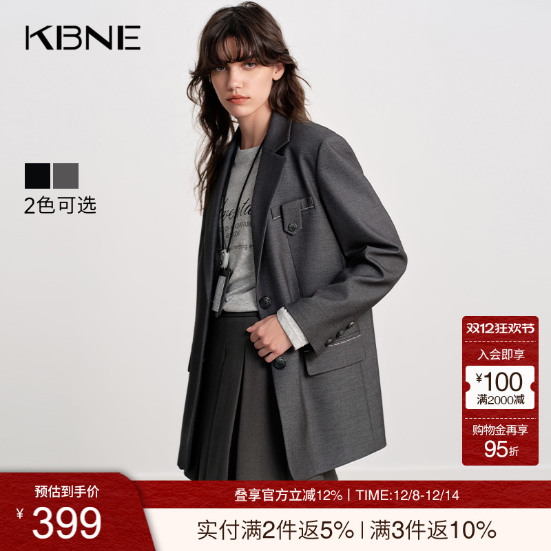 KBNE天丝羊毛高级感黑色西装女装2025秋季新款设计感休闲西服外套
