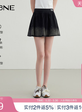 KBNE短裙女黑色水洗牛仔收腰裙半身裙2025夏季新款学院风a字半裙