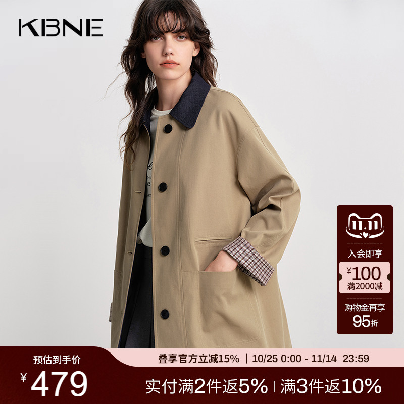 KBNE巴恩风卡其色风衣外套女中长款小个子大衣春秋新款气质外衣