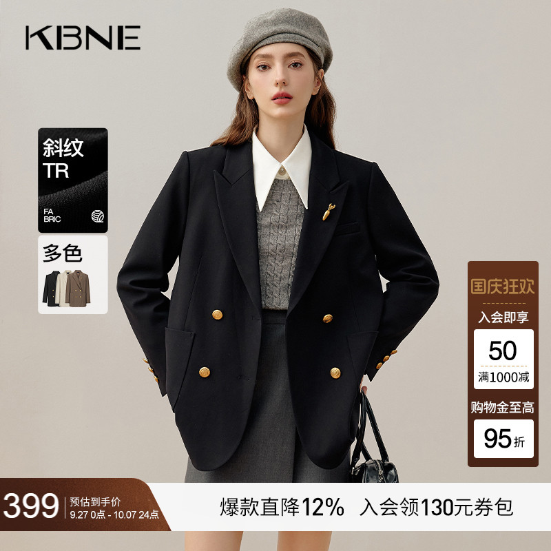 KBNE黑色长袖短外套2025秋冬新款气质西服修身复古西装夹克上衣女