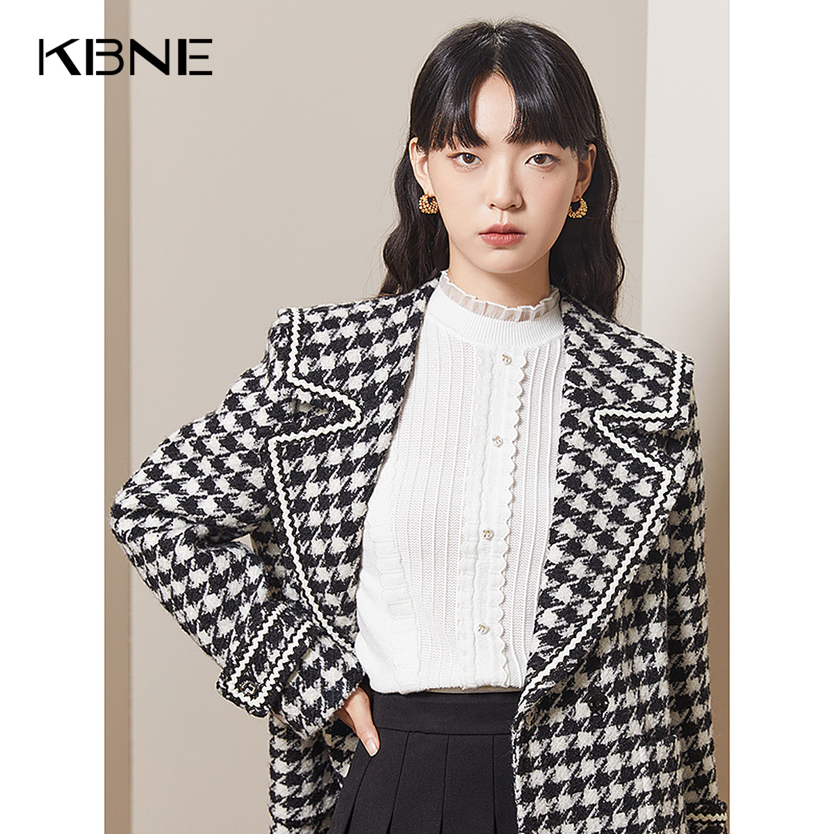 学院风千鸟格外套好穿易搭配