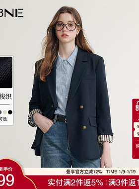 KBNE藏青色休闲西装外套女装2026春季新款长袖西服小个子上衣气质
