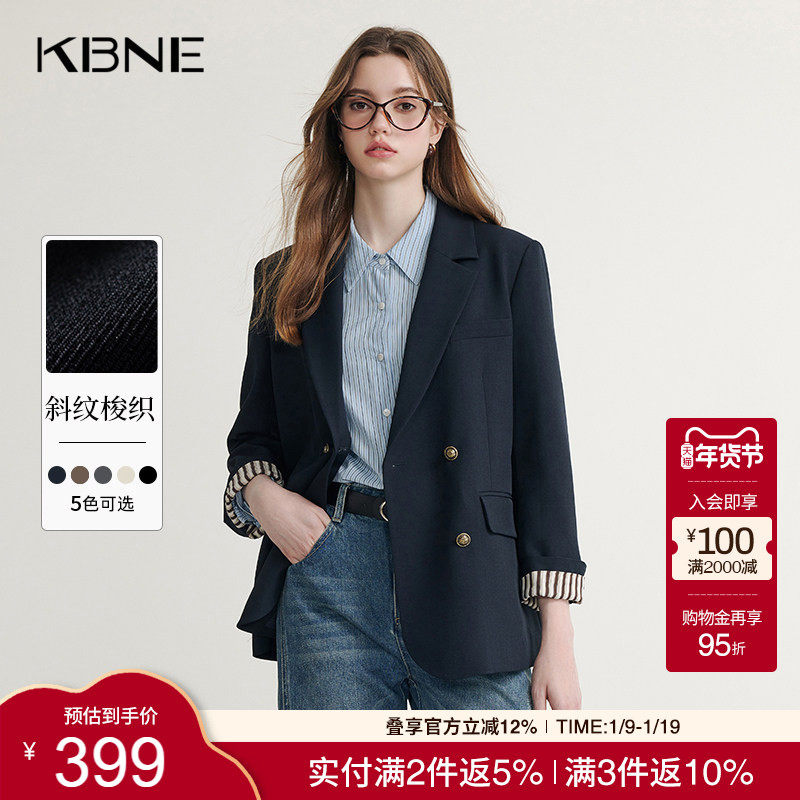 KBNE藏青色休闲西装外套女装2025秋季新款长袖西服小个子上衣气质