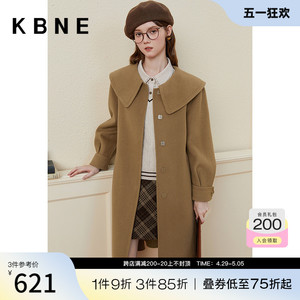 【100%绵羊毛】大翻领羊毛大衣女kbne2023冬季新款学院风毛呢外套