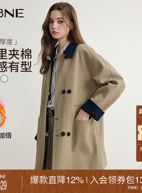 KBNE巴恩风卡其色风衣女小个子2025秋冬新款气质英伦宽松中长外套