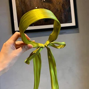 韩国新款飘带发箍高档丝光发带女绑发纯色后挂式头箍森系仙女头巾