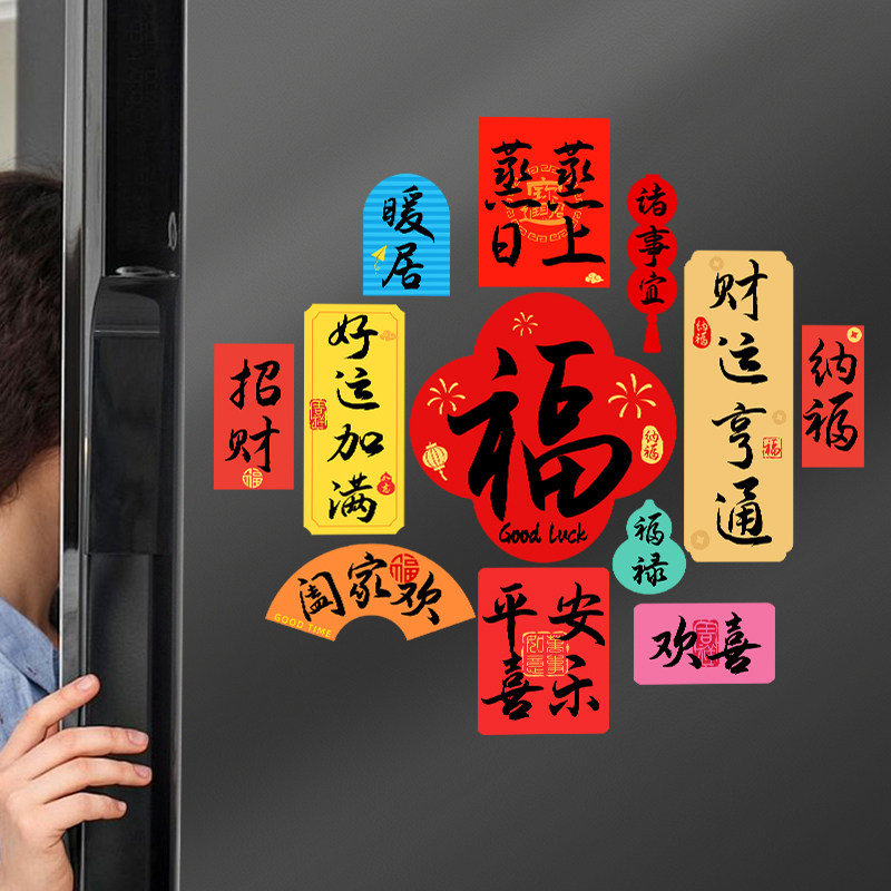 新年装饰玻璃门贴纸窗花贴画喜庆场景布置年画自粘防水遮丑冰箱贴