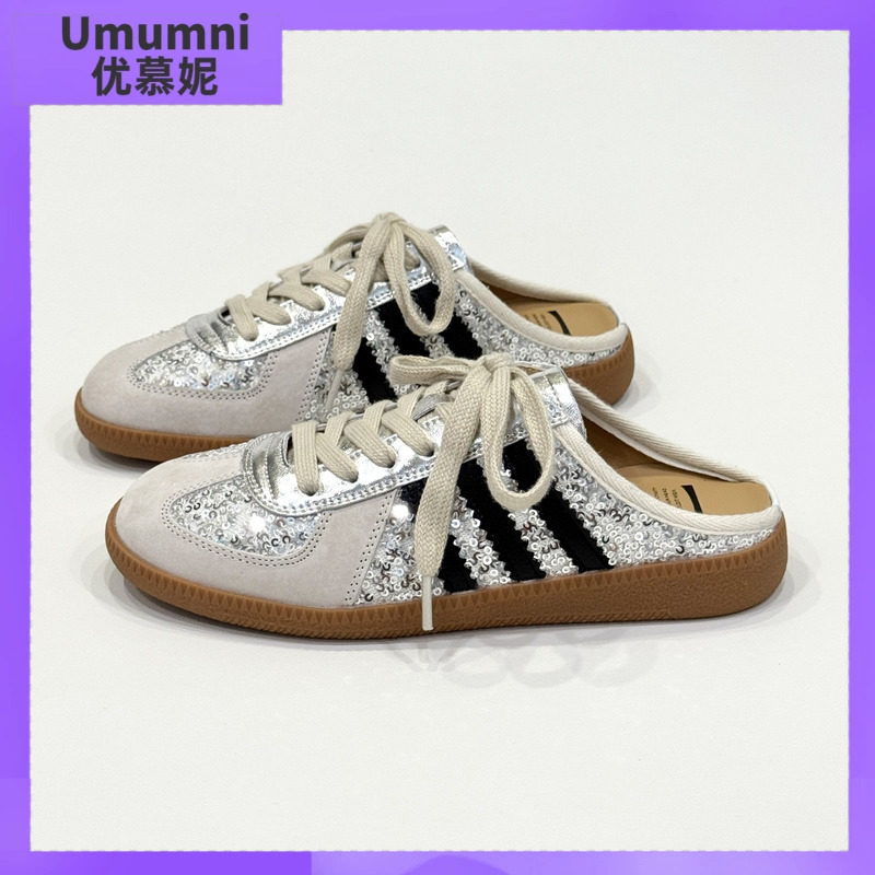 优慕妮小众复古亮片包头半拖鞋