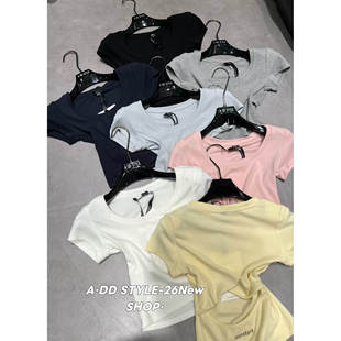 2026春夏季新款圆领短袖后背纽结设计纯色韩版打底上衣女t恤