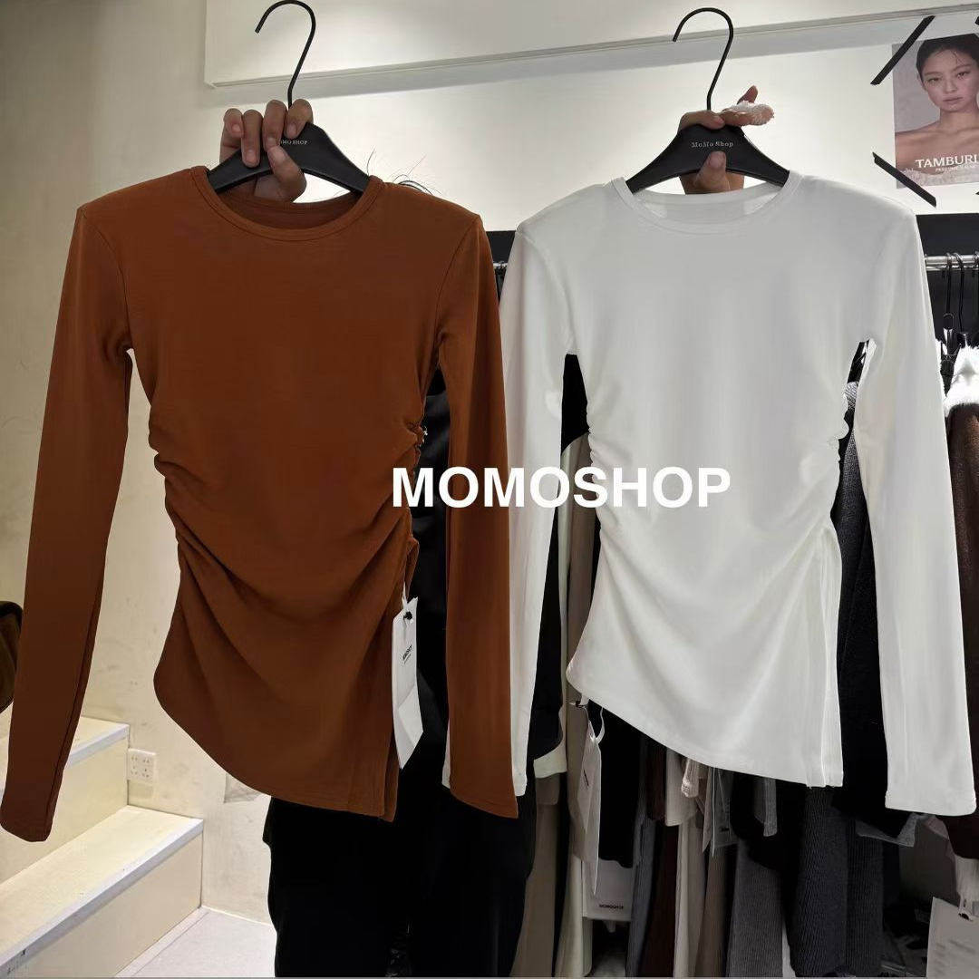 2025秋冬新款圆领长袖皱褶收腰不规则羊绒磨毛打底衫辣妹上衣,女装/女士精品,T恤,淘宝优惠券,粉丝福利购,淘宝优惠卷