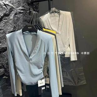 韩国东大门2025春季韩版新款纯欲显瘦设计感v领T恤打底衫上衣女潮