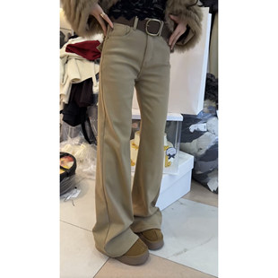 韩国东大门2025冬季新款洋气高腰百搭显瘦加厚绒配腰带微喇牛仔裤