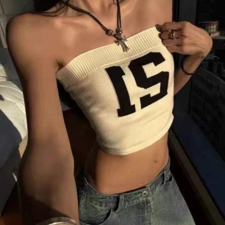2025夏季新款韩系修身显瘦辣妹短款毛织抹胸背心外穿上衣女