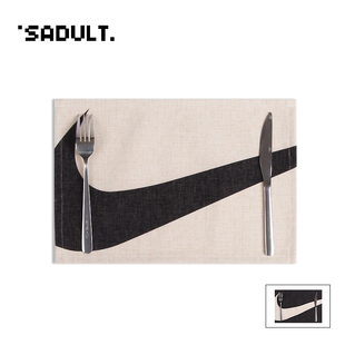 潮牌恶搞个性餐垫棉麻布艺西餐垫ins大勾耐脏方形桌垫碗垫杯垫黑