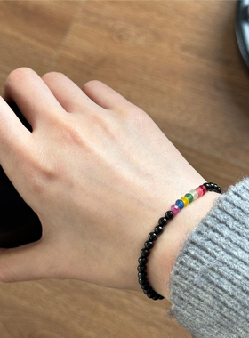 权志龙黑玛瑙彩宝石时尚手串