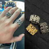 薛之谦泰银方形墓葬戒指符文十字架宽版 镀S925纯银霸气朋克食指戒