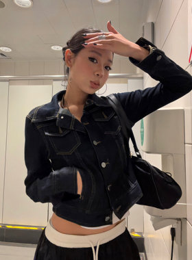F383 2025美式覆古解构质感牛仔外套宽松廓形修身显瘦工装夹克女