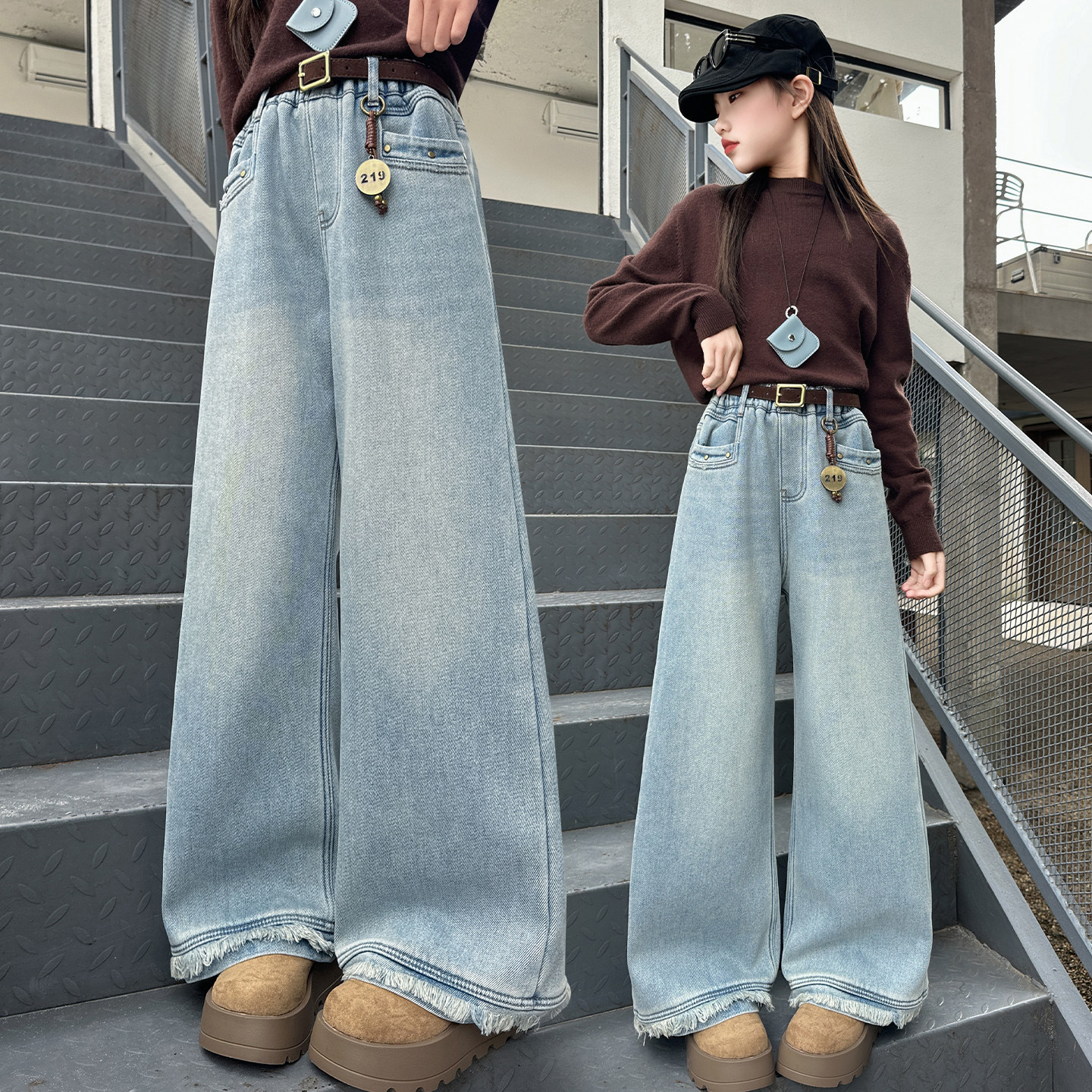 女童裤子牛仔阔腿裤春秋装新款中大童洋气宽松直筒裤韩版休闲长裤