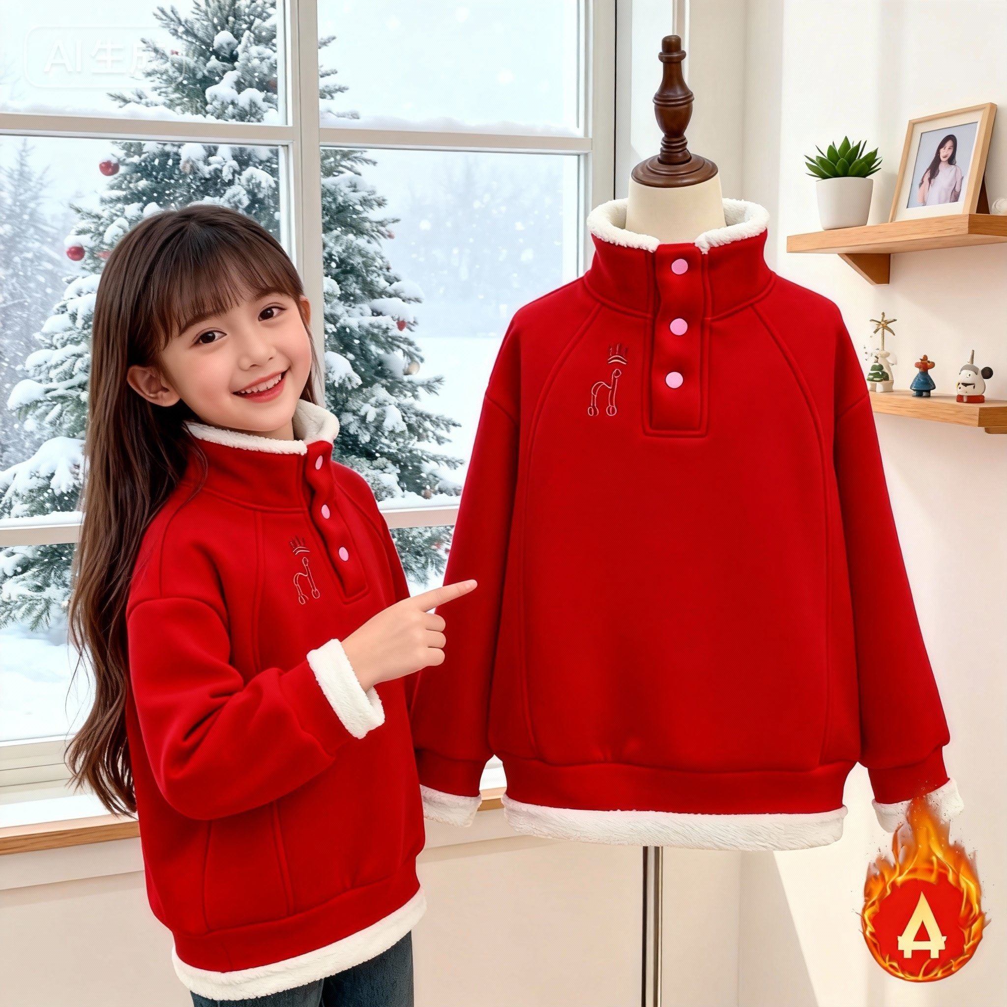 女童卫衣加绒加厚秋冬装新款中大童休闲洋气打底衫冬季保暖上衣潮