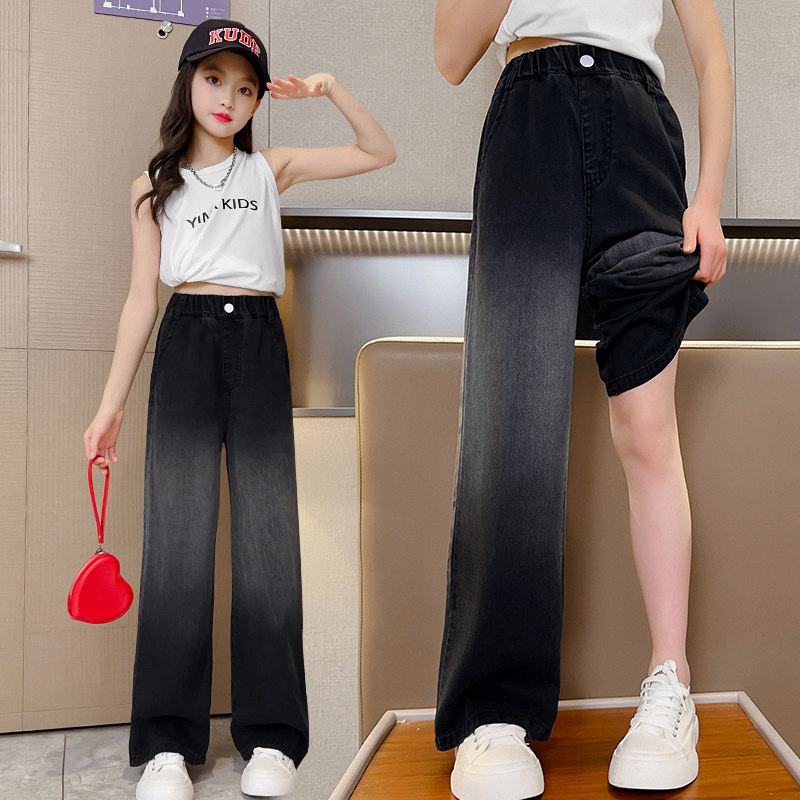 女童裤子牛仔裤夏装2026新款中大童宽松直筒裤夏季冰丝阔腿裤薄款