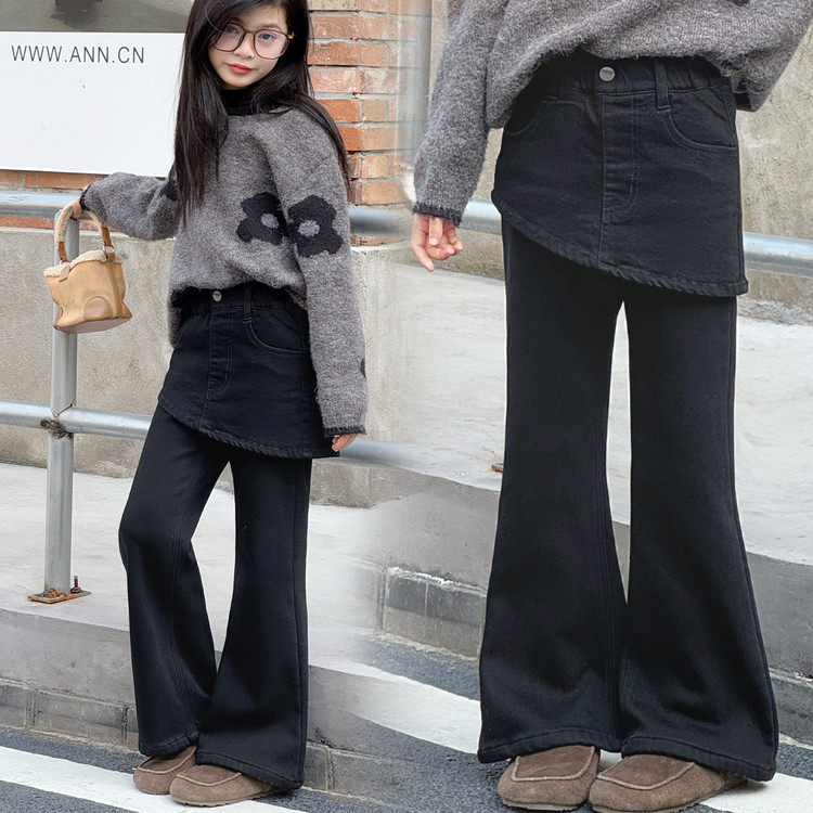 女童裤子牛仔裤2026春秋新款中大童洋气喇叭裤春季小女孩韩版长裤