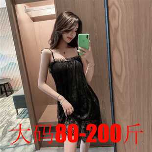 新大码200斤吊带睡裙女薄款法式性感蕾丝睡衣居服中长款宽松显瘦