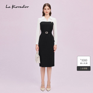 气质拼接质感连衣裙收腰显瘦 2025新款 Koradior拉珂蒂商场同款