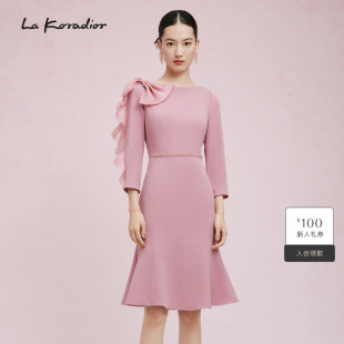 新款 Koradior拉珂蒂显瘦春季 圆领鱼尾醋酸连衣裙 商场同款