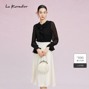 桑蚕丝 黑色气质长袖 新款 打底外穿上衣 Koradior拉珂蒂春季