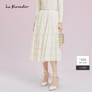 气质蕾丝a字半身裙高腰中长款 新款 长裙女 Koradior拉珂蒂春季