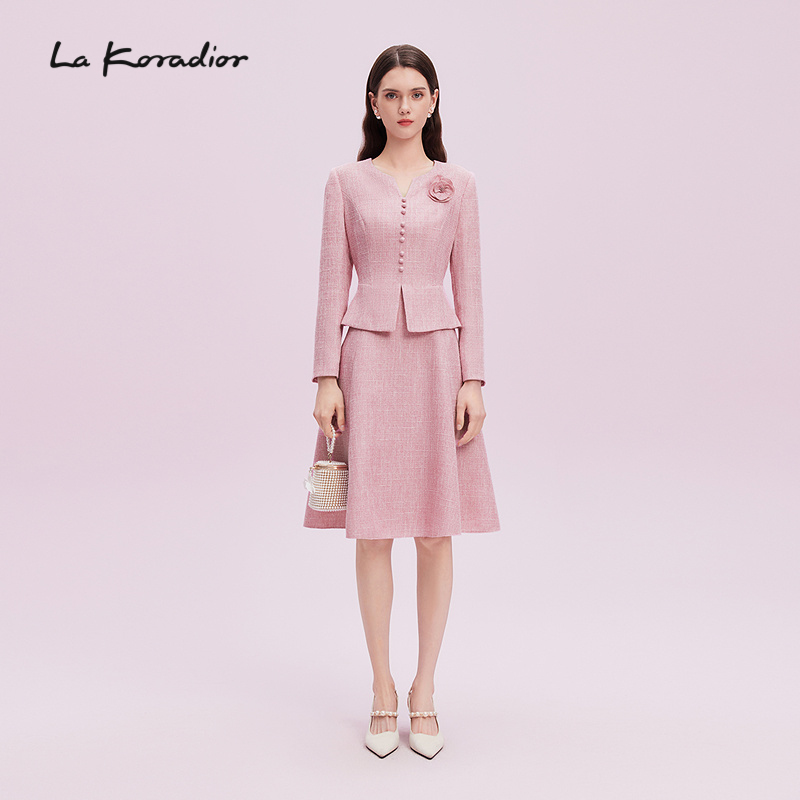 La Koradior拉珂蒂通勤优雅秋季女显瘦气质经典假两件洋装连衣裙
