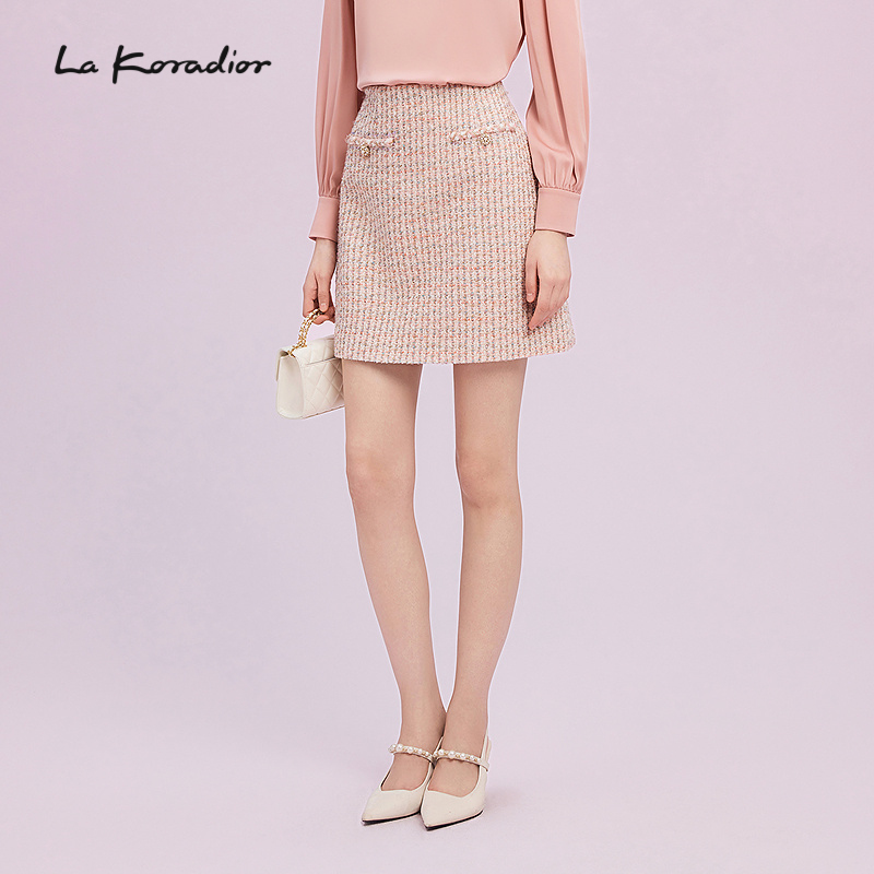 La Koradior拉珂蒂商场同款法式香风半身裙女高腰a字裙修身短裙