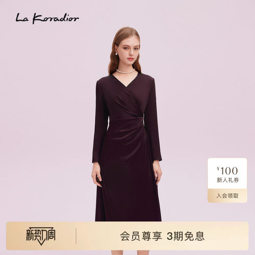 【进口三醋酸】La Koradior拉珂蒂商场同款秋季优雅v领收腰连衣裙