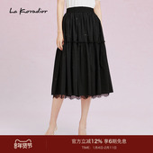 新款 Koradior拉珂蒂春季 定位压褶半身裙纯色高腰a字中长裙女