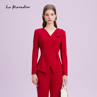【羊毛】La Koradior拉珂蒂商场同款2025新款v领修身设计感上衣女