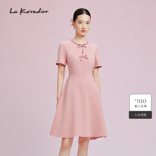 裙 洋装 Koradior拉珂蒂新款 礼服裙a字连衣裙 圆领短袖 法式