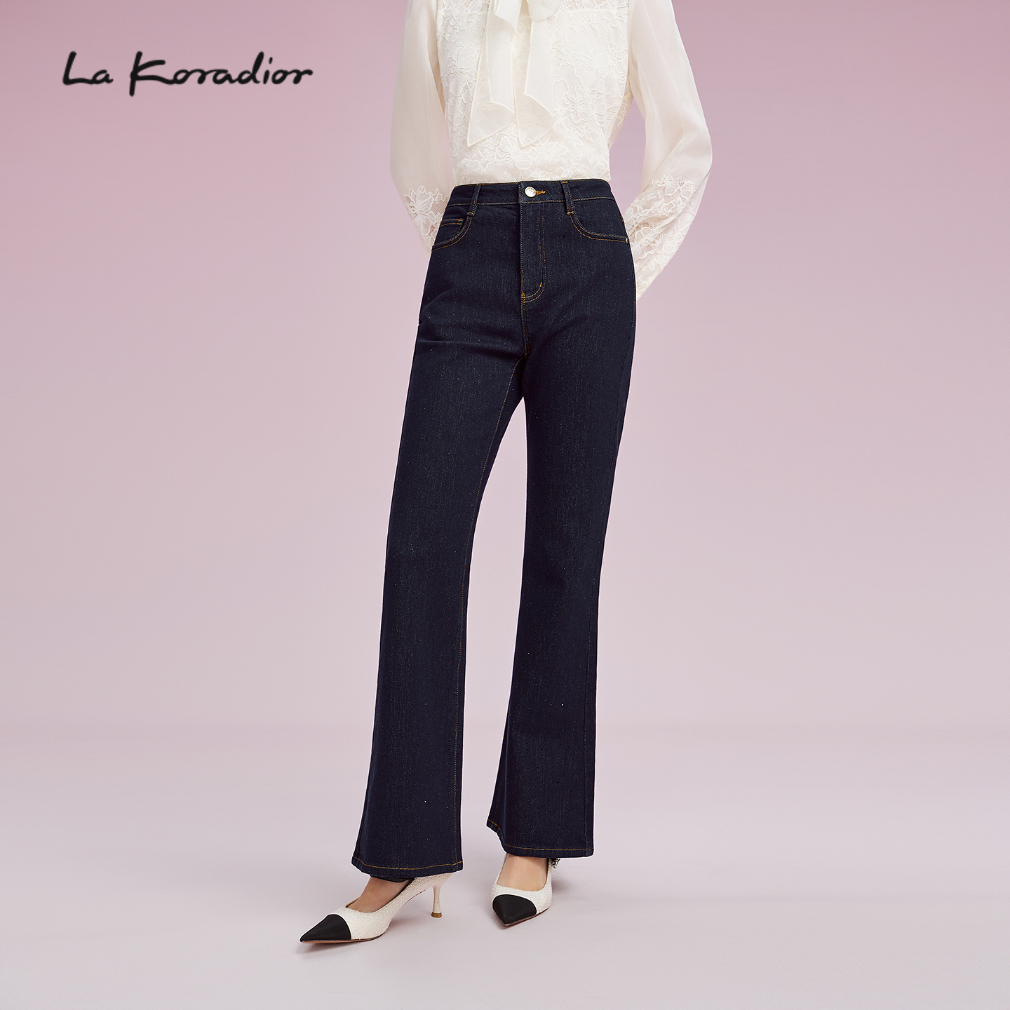 【商场同款】LaKoradior拉珂蒂秋季新款高腰显瘦微喇牛仔裤女