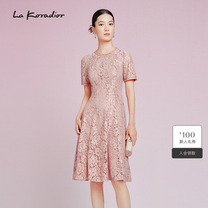 【商场同款】Lakoradior拉珂蒂显瘦夏季肌理刺绣蕾丝淑女连衣裙女