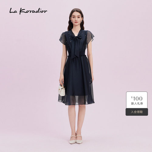 La Koradior拉珂蒂通勤2025商场同款新款法式蝴蝶结系带连衣裙女