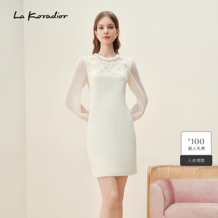 Koradior拉珂蒂女修身 裙圆领长袖 通勤时尚 气质洋装 连衣裙 法式