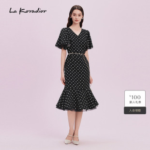 法式 新款 波点鱼尾连衣裙女 Koradior拉珂蒂气质2025商场同款