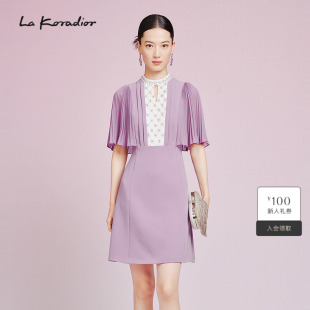 淡紫色连衣裙修身 Koradior拉珂蒂夏季 显瘦裙子 蝶翼斗篷