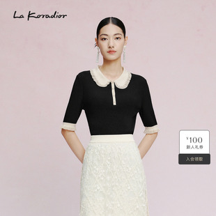 减龄冰丝精致短袖 Koradior拉珂蒂夏新款 针织上衣女 商场同款