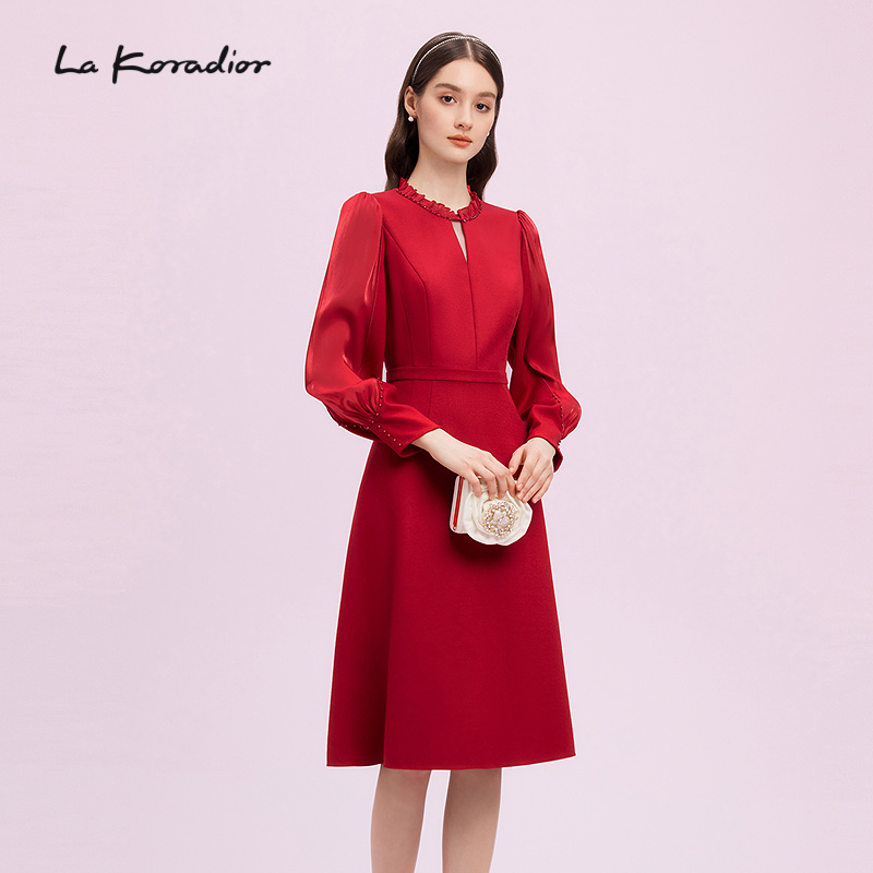 【羊毛】La Koradior拉珂蒂时尚早春新款拼接式洋装裙气质礼服裙
