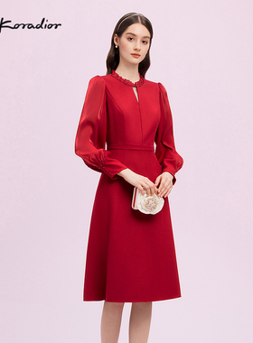 【羊毛】La Koradior拉珂蒂时尚早春新款拼接式洋装裙气质礼服裙