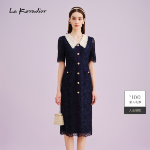 蕾丝气质中长裙秋季 连衣裙短袖 时尚 Koradior拉珂蒂商场同款