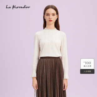 秋季 气质针织衫 气质香风蕾丝钉珠小衫 Koradior拉珂蒂商场同款