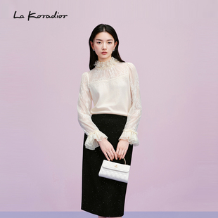 法式 秋冬新款 Lakoradior拉珂蒂时尚 浪漫蕾丝钉珠上衣 商场同款