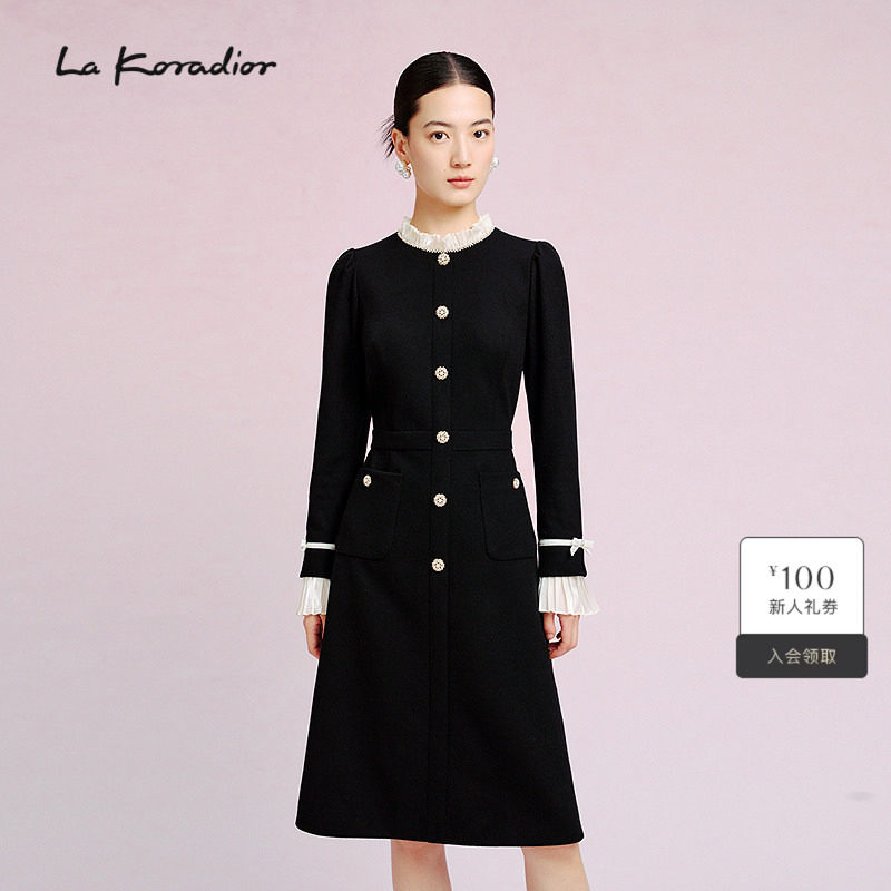 【柔感绵羊毛】La Koradior拉珂蒂秋季连衣裙泡泡袖通勤修身显瘦
